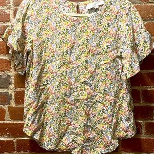 5 for $20! Butterfly ruffle sleeves light floral print work crop top petite